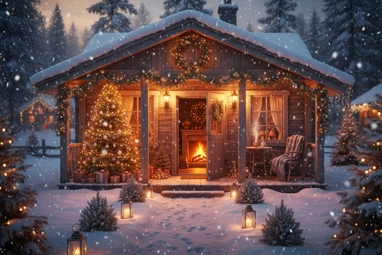 Dans le style du temps des fêtes, chaleureux et clair. Si possible avec un peu de flocons de neiges